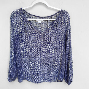 Velvet Graham & Spencer Blue White Contrasting Patterned Peasant Shirt USA Small